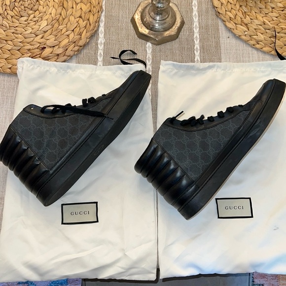 Gucci Black and Gray High-Top Sneakers with Signature GG Canvas